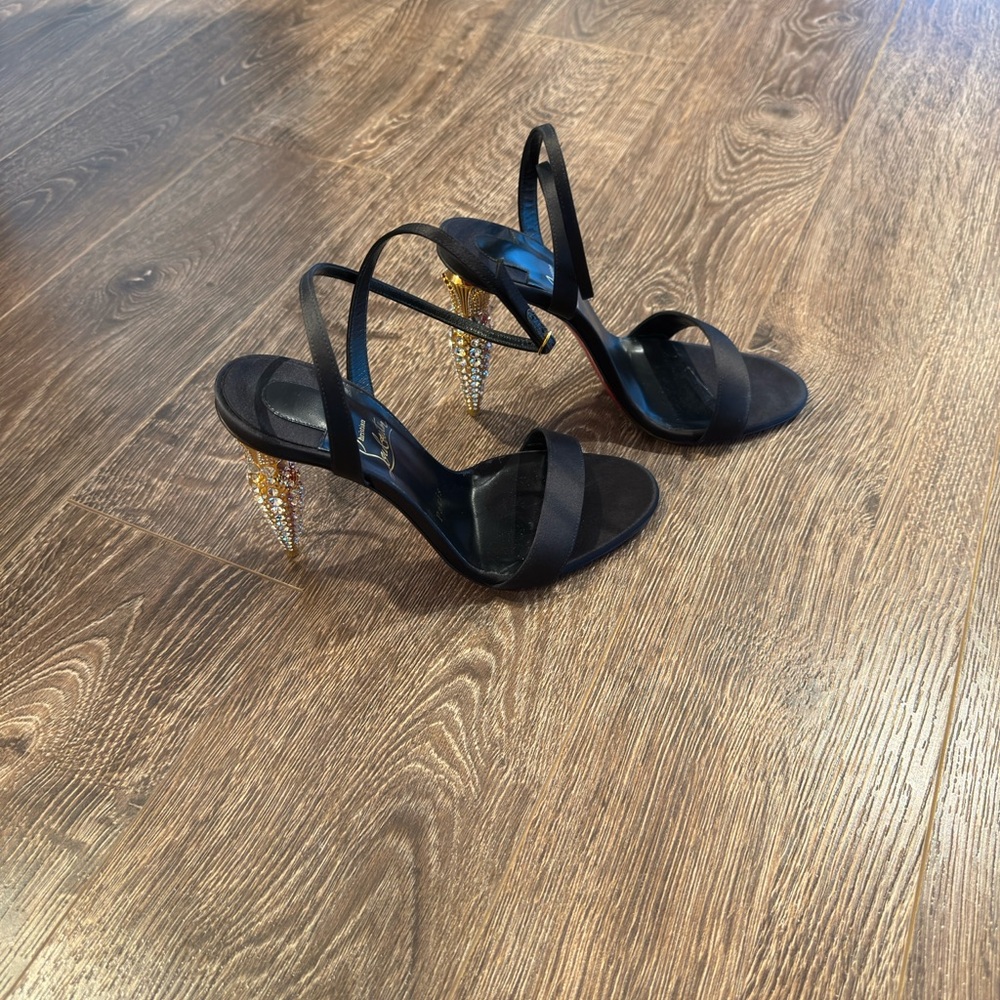 Christian Louboutin Black Heels with Gold Studded Accents